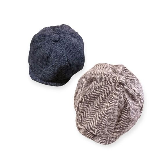 Gray Black Herringbone Tweed Newsboy Flat Cap NEW - Picture 2 of 3